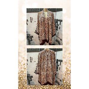 Jessica London 18-24 Brown Animal Print Asymmetrical Half Sleeve Sweater Wrap
